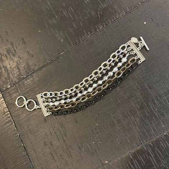 Cookie Lee Multistrand Toggle Chain Mixed Media Beaded Bracelet - Picture 1 of 7